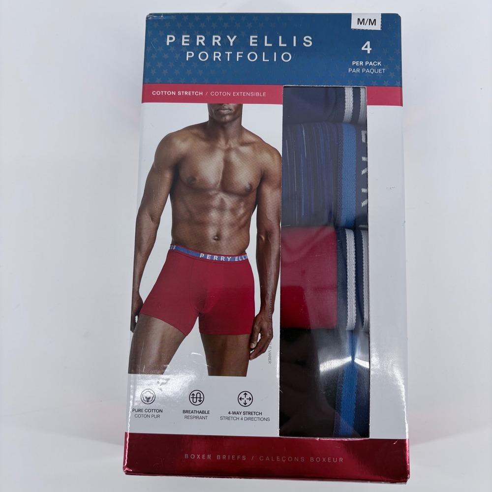 Perry Ellis Mens 4 Pack Boxer Briefs Cotton Stretch Multi Color Medium 32-34 NIB